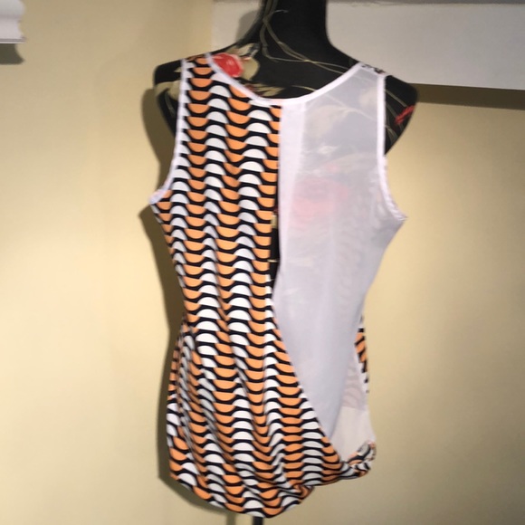 Open Back Tank Top - Orange/White/Navy - Picture 2 of 3